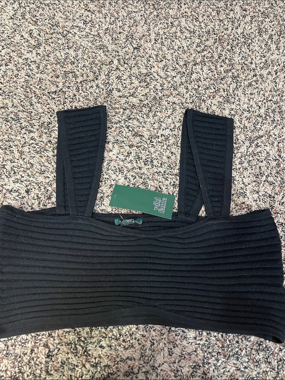 Black Ribbed Square-Neck Crop Tank Unlined Bralette - Women's Top L NWT